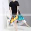 TWOTWINSTYLE Patchwork Embroidery Hit Color Dress Women O Neck Short Sleeve Asymmetric Oversize