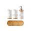 China supplier ceramic bathroom set accessories bamboo bathroom accessory with tray 4 pcs bathroom set