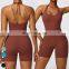 Breathable Sports Rompers Workout Bodysuit Custom Gym Fitness Sets Women Sleeveless Halter One Piece Short Yoga Jumpsuit