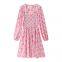 2025 new spring/summer women's printed long sleeved square neck floral dress