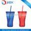 Bulk colorful double wall BPA free straight plastic insulate straw mug