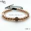 6mm rose gold plated with 8mm black beads round beads bracelet 1 pcs accept macrame micro pave beads mix color quantity