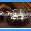 DCA009115S metallic silver stainless steel table ashtray with leather wrapped, round metal ashtray with leather