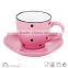 solid color with engraved doted cup and saucer ceramic