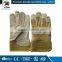 striped cotton back & rubberized cuff Cow grain leather glove