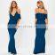 Chic Style Blue Strappy Frill Fishtail Long Maxi Dress