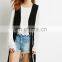 Fashion fully lined black ladies suede leather vest with longline fringe