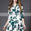Half sleeve women printed shirt dress with pleat waist, hot selling spring dress