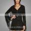 Casual V Neckline Plain Black Tops Faux Suede Fringe Trim Dress Women Dresses