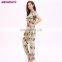 GuangZhou Supplier New High Fashion Boho Styles Leaf Print Viscose Jumpsuit for Elegant Women