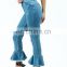 OEM OED High Waisted Slim Mom Jeans With Flared Frill Hem American Fashion women jeans factory buy jeans bulk