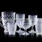 press glass drinkware / wine goblet, cooler, sundae cup,DOF, pitcher colored in clear with hobnail embossed patern