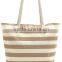 wholesale crossstripe canvas beach tote bag;Banded Striped Beach Town Tote Bag with Rope Handles