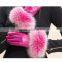 Hot Pink Lamb Leather Gloves With Fluffy Fox Fur Trim Fashion Leather Wrist Gloves