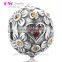 X374 Globalwin Oxidized 925 Sterling Silver Charm, Round DIY Bead Pave Red Diamond Heart For Bracelet making