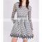 Customized Lady Apparel Round Neck Long Sleeves Lace Embellished Velvet Dress(DQM006D)