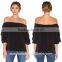 summer women black off shoulder design blouse 2016