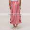 New fashion side tie red and white striped long wrap skirt for girl
