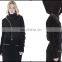 Women Black Assimetric Zip Collar Cotton Fleece Hood Sweatshirt Dark