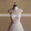 Exuqisite beads work and applique lace A-line long train wedding gown
