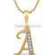 2016 latest design 24k yellow gold plated pendant necklace high quality diamond initial letter pendant