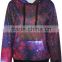 Long Sleeve Drawstring Red Galaxy Print Pullover Hoodie for Women