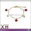 Gold Finish Sterling Silver Freshwater Pearl Red Enamel Flower Bracelet