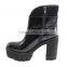 chunky high heels black leather women boots 2014