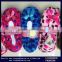 Ladies Floral Pattern Coral fleece Flannel Terry Indoor Ballerina Shoes Slippers with Satin Bow