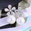 Women 's gold plated flower rhinestone pearl earrings