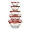 Embossed 5 Pcs Glass Salad Bowl Set Glass Food Container With Plastic Lids