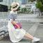 Women high waist white color pleated fashion casual summer skirt