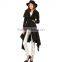 2015 women fashion black long sleeve double pockets one button fishtail hem lapel long coat and jacket