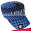 Bule and black check gingham fabric army cap flat top military cap with 3D embroidery
