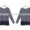 2016 New Designed Fringe Hem Women Long Sleeve T Shirt Wholesale