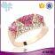 Zinc alloy pink white rhinestone full jewelled latest molded rose gold finger ring