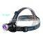 Bulit-in 18650 Rechargeable Battery Black Light 5w UV LED Headlamp With Zoom Function