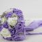 Silk Handmade Rose Flower Bridal Wedding Bouquet Brooch Crystal Pearls Blue