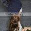 Custom strip knitted beanie hats, wholesale custom embroidered beanie,raccoon fur pom pom beanie