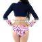 Fashionable navy blue long sleeve wetsuit nylon spandex wholesale swimwear women swimsuit