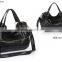 Black Customised Genuine Leather Handbag Travel Kit Bag Women Tote Bag