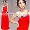 New Arrivals Elegant Red One Shoulder Bead Design Evening Dress Woman's Latest Sleeveless Bead Design Evening Dress
