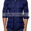 Deep blue men's flannel plaid shirt made of high quality fabric