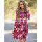 B40989A Fashion print flowers dress women long sleeve crewneck dress