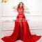 2017 Hot Sale Red Long Prom Dress Lace With Detachable Train