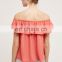 Hot Selling Summer off Shoulder Ruffle Plain Dyed Wholesale Tops For Women 2016