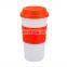 Promotional Custom Plastic PP Silicone cover bamboo fiber Reusable Coffee Cup with Lid