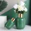 Natural Fresh Green And Gold Electroplate Beatiful Shape Ceramic Flower Vase For Display Case
