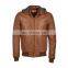 Hood collarless Zips design men leather jackets  brown color jacket