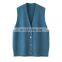 Brand New Custom Sleeveless V-Neck Cardigan Vest Women Knitted Cashmere Woolen Casual Style Embroidered Logo Button Back